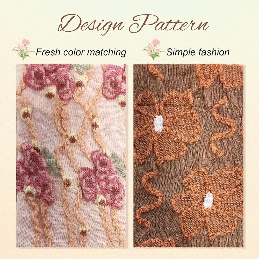 ❤️ Womens Cute Floral Socks Vintage Embroidered Frilly Floral Socks Kawaii Girly - Picture 7 of 7